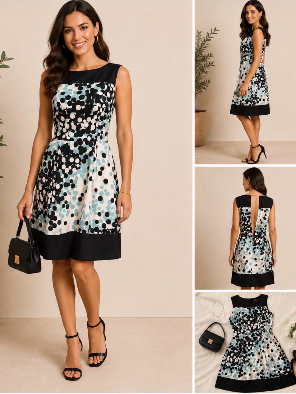 NWOT Polka Dot Sleeveless Dress Size 12 | Black White Blue Cocktail Office Dress